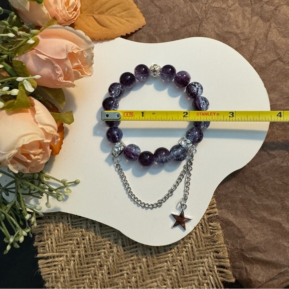 Purple Cracked Beaded Bracelet with Star Charm - Picture 5 of 5